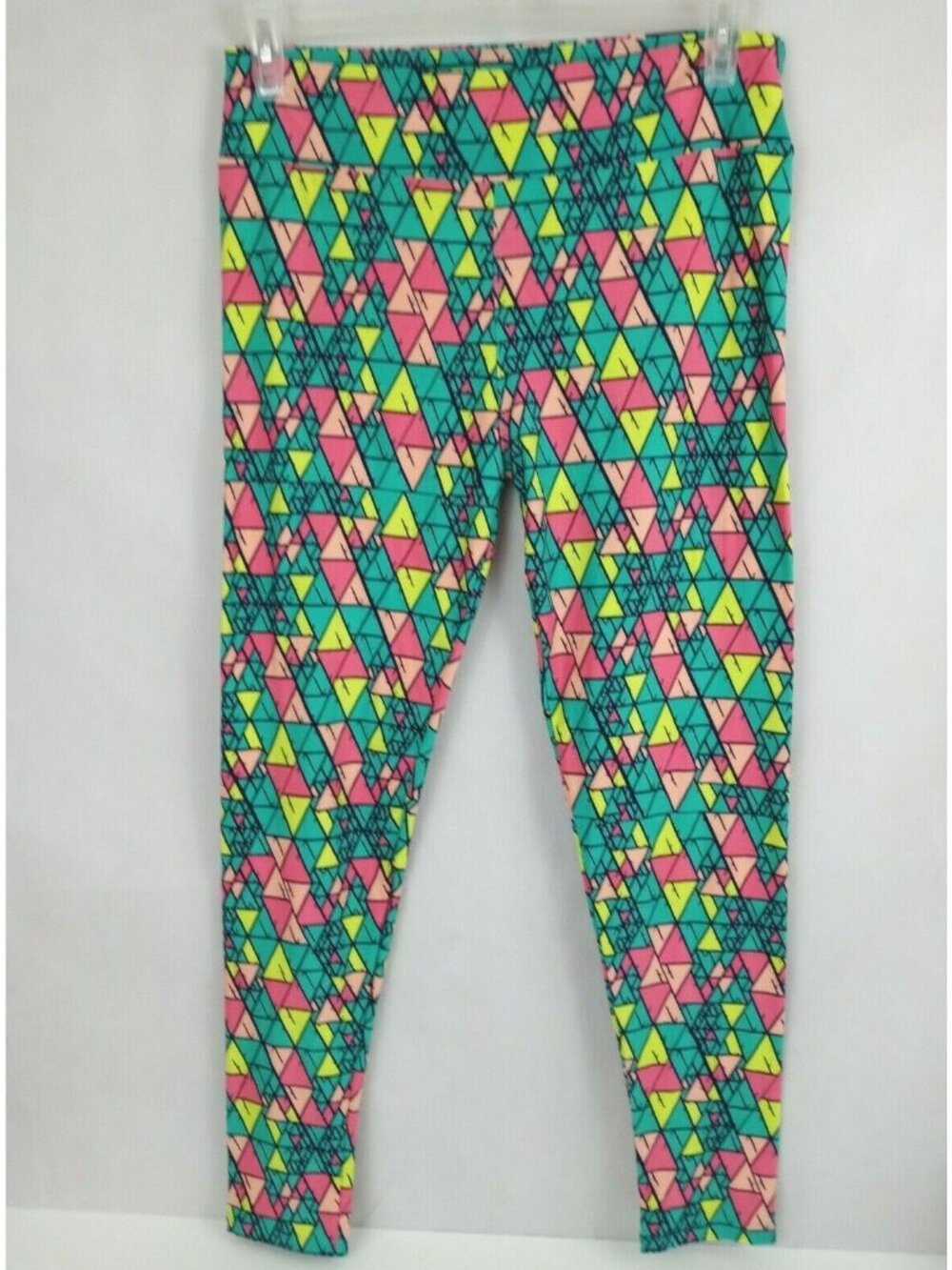 LuLaRoe Tall & Curvy Leggings With Green, Yellow & Pink Triangles Design